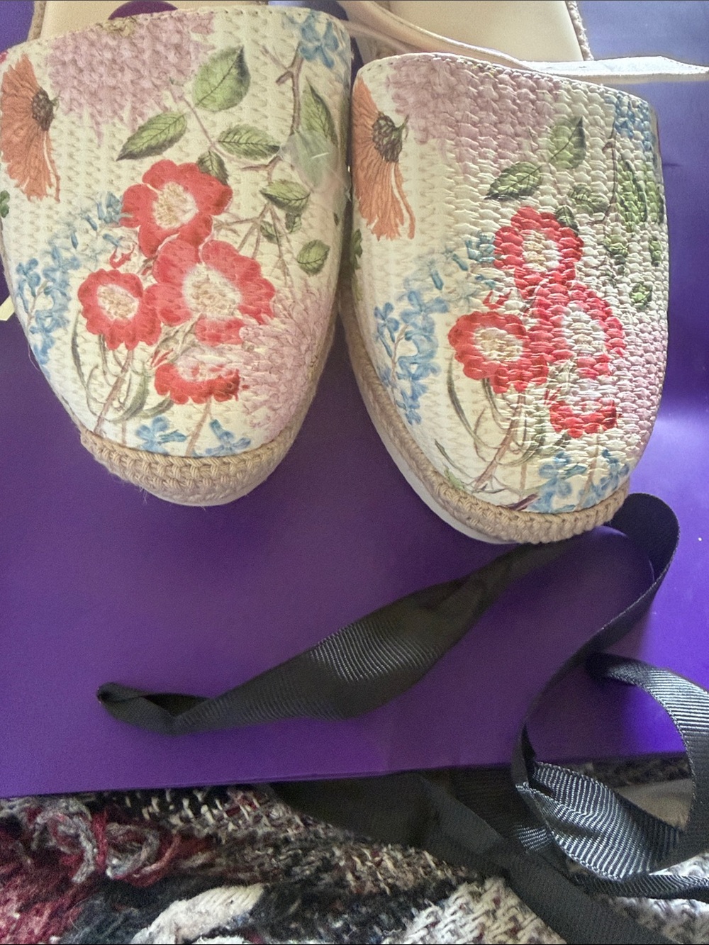 Vince Camuto Floral Espadrille Mules in Cream with Pink & Green Accents - Picture 3 of 6